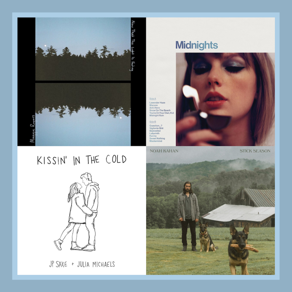 winter songs taylor swift noah kahan maggie rogers julia michaels