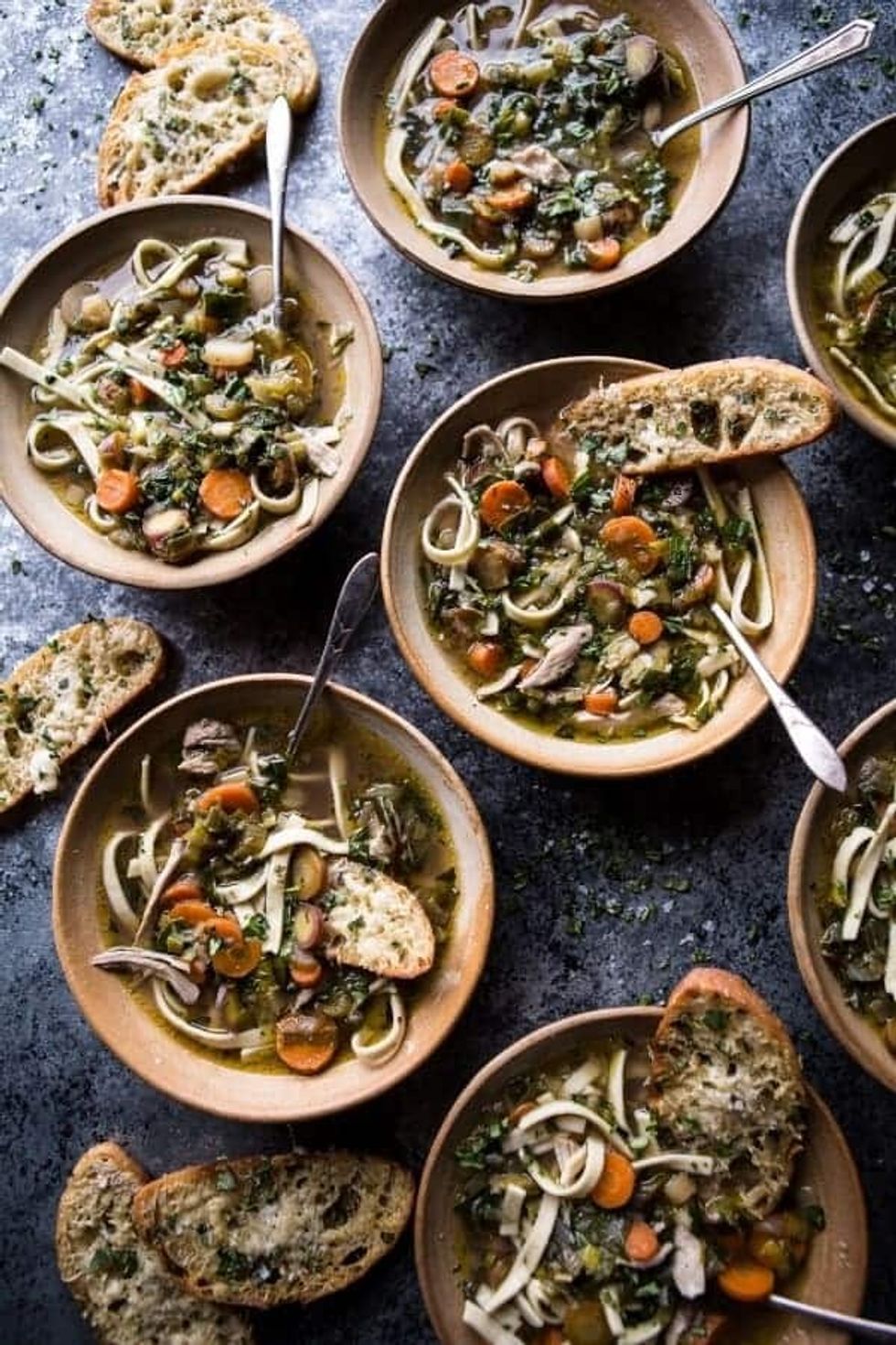 Winter Vegetable Chicken Noodle Soup With Asiago Crostini