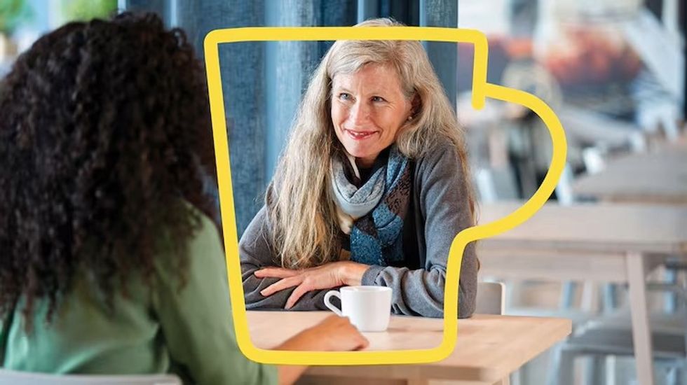 woman drinking coffee at ikea