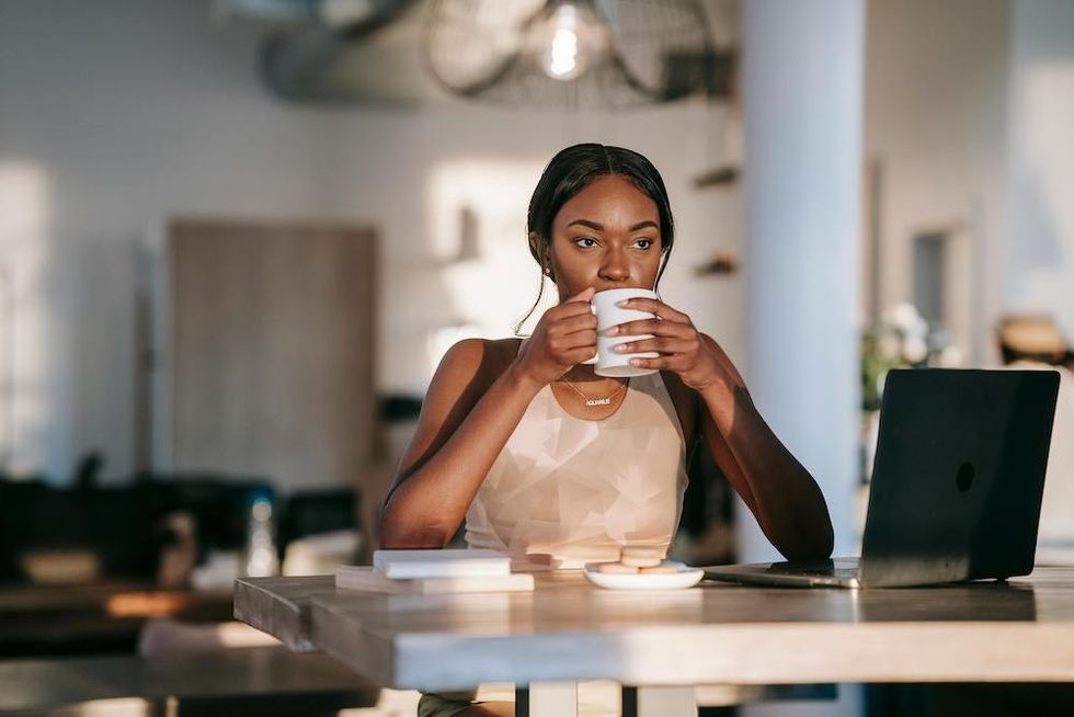 woman drinking coffee