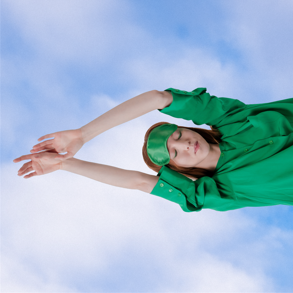 woman having sweet dreams manifesting her best life blue sky