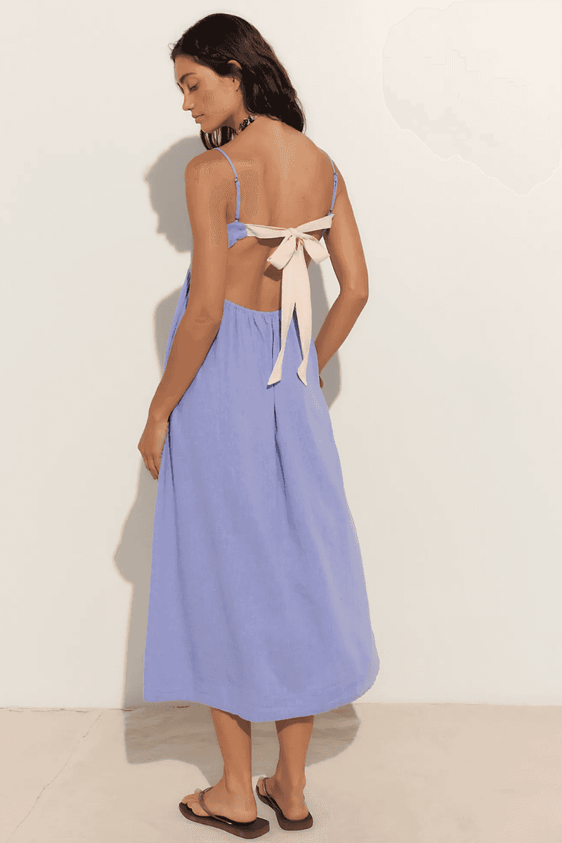 boohoo backless dress Red Cotton Linen Blend Tie-Back Maxi Dress main image 0
