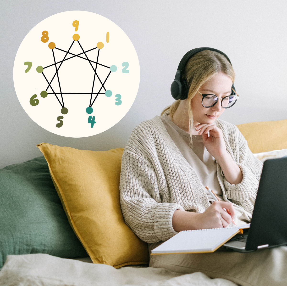 woman journaling with enneagram