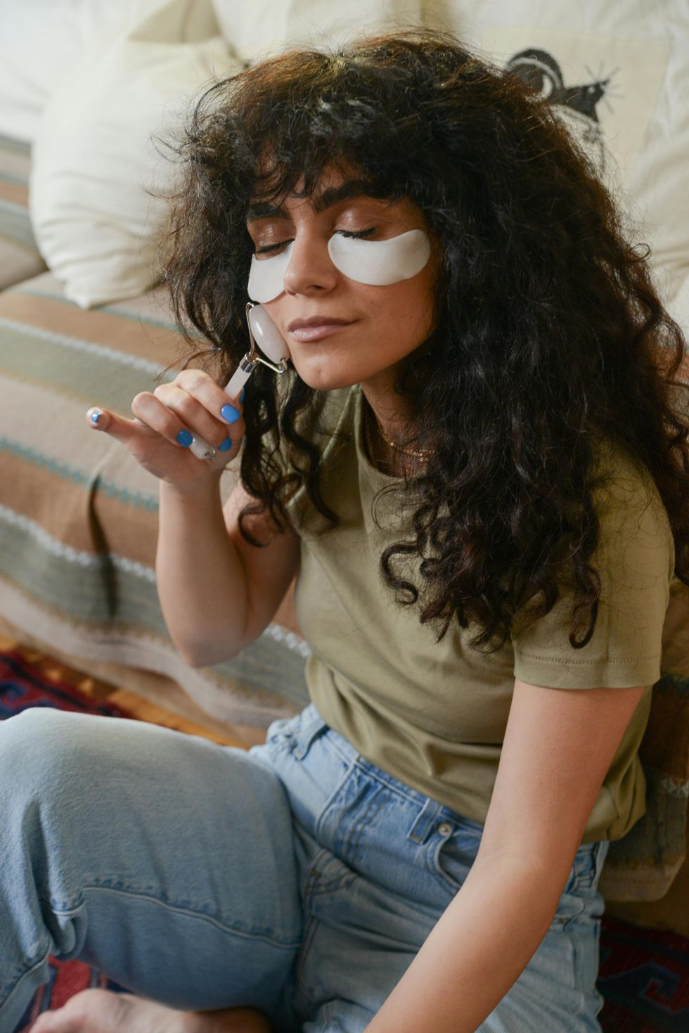 woman wearing under eye patches