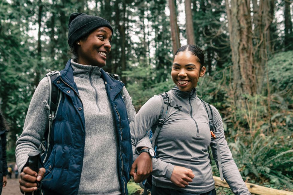 women hiking together