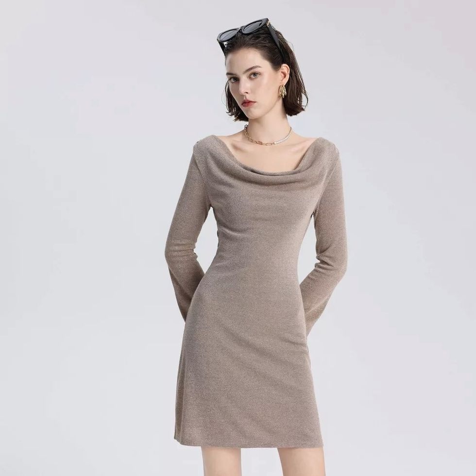 Women's Bell Long Sleeve Rib-Knit Mini Dress