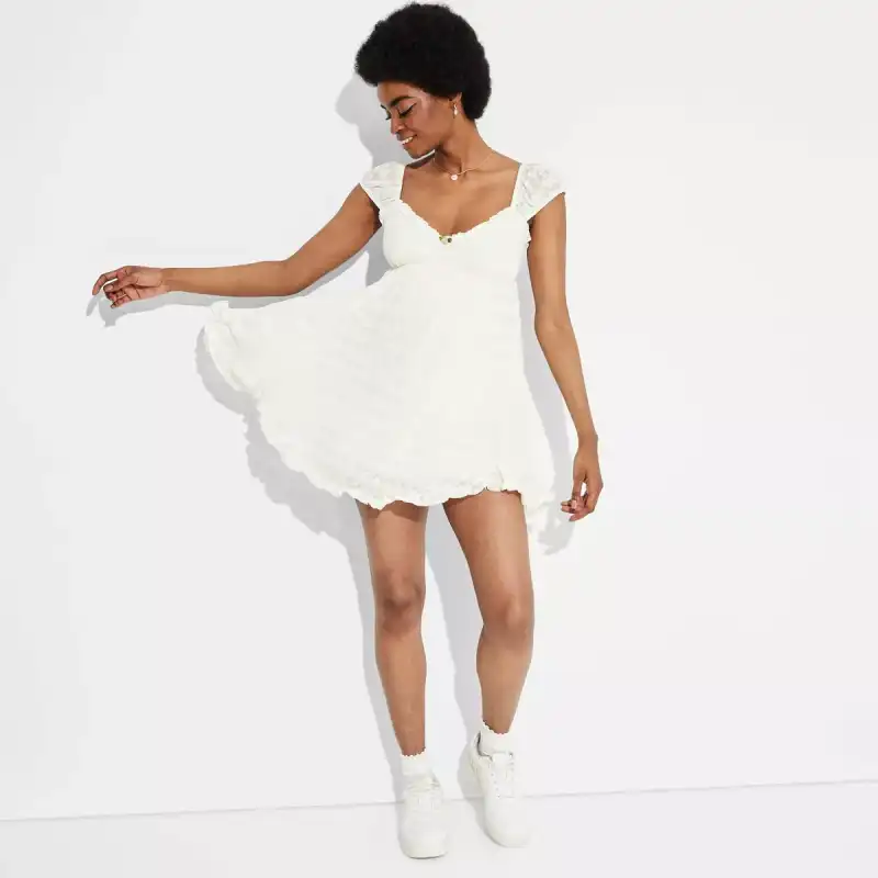 chinese dress ladies THE CALIANA CROCHET MINI BABYDOLL DRESS IN CREAM – Pink Desert main image 0