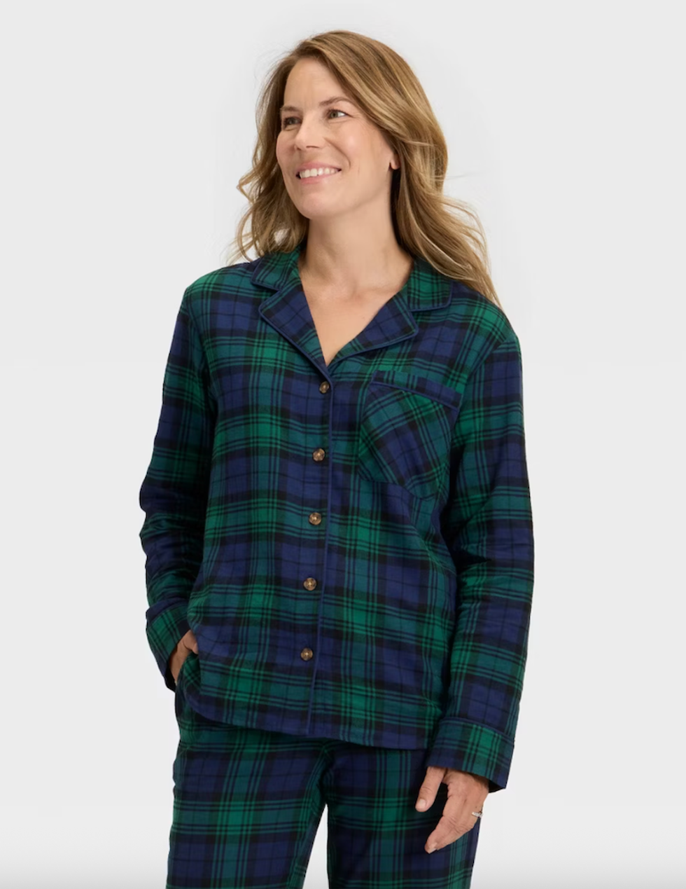 Women's Plaid Flannel Long Sleeve Shirt & Pants Holiday Matching Family Set