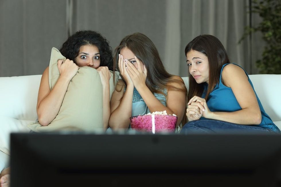 Women watching a scary show