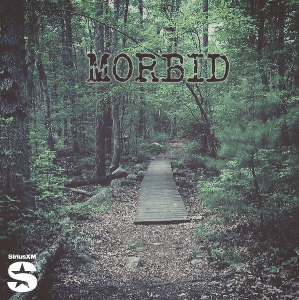 Wooden path through dense, dark forest with "MORBID" text above.