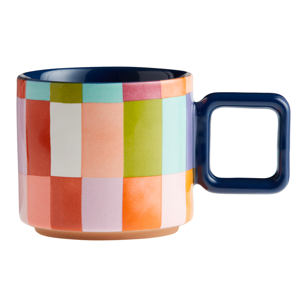 World Market Multicolor Scandi Checkered Ceramic Mug