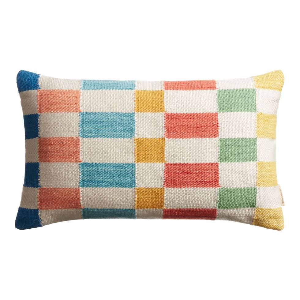World Market Multicolor Woven Check Pillow