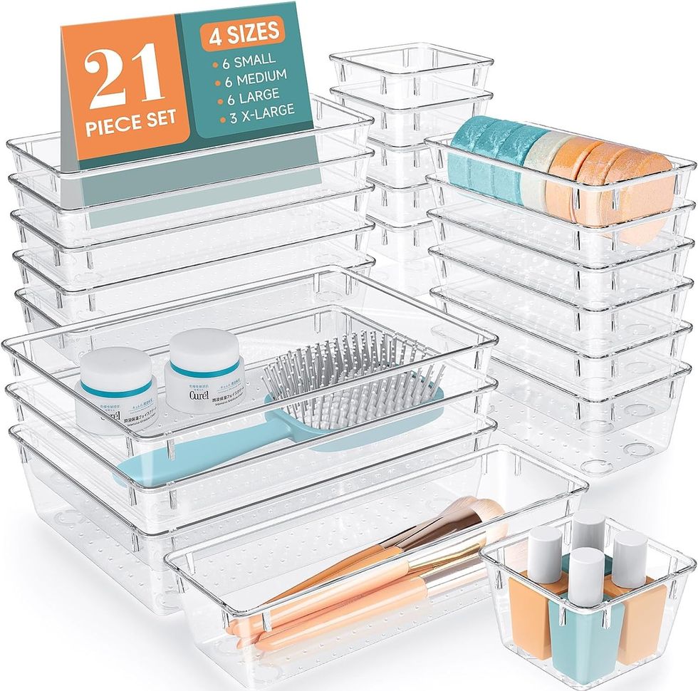 WOWBOX 21-Piece Clear Plastic Drawer Organizer Set
