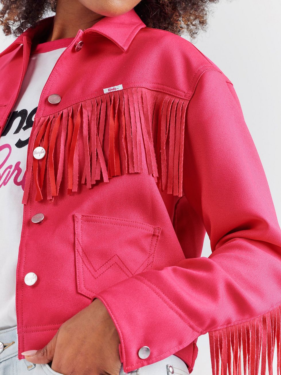 WRANGLER X BARBIE\u2122 FRINGE WRANCHER JACKET IN BARBIE PINK