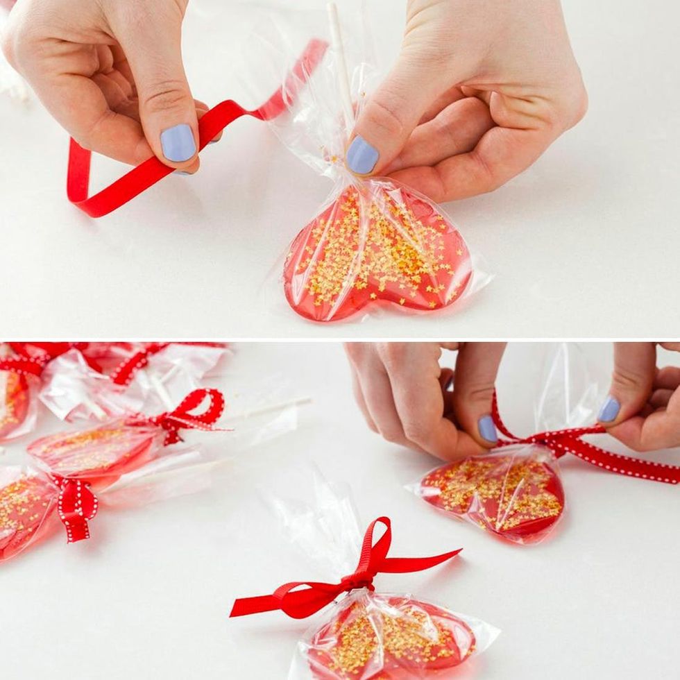 wrap lollipops in clear bags
