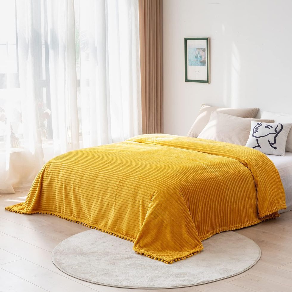 yellow fleece throw blanket
