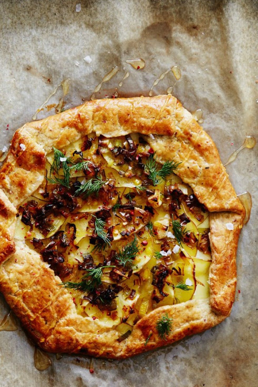 yellow Leek and Potato With Pistachio Crust galette recipe