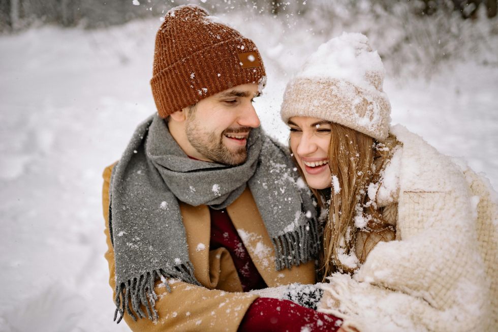 young couple in snow