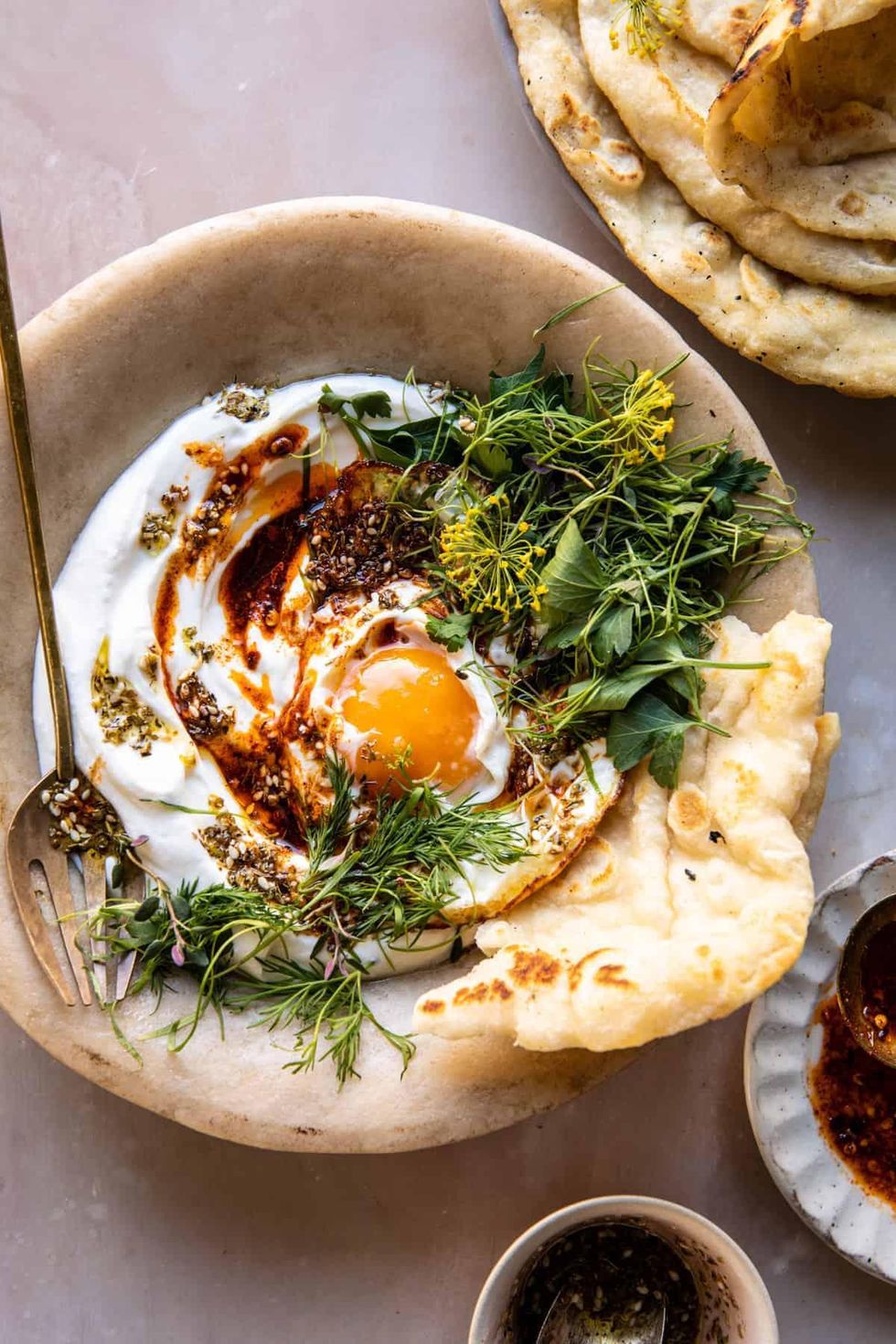 Za'atar Eggs With Lemony Yogurt and Herbs