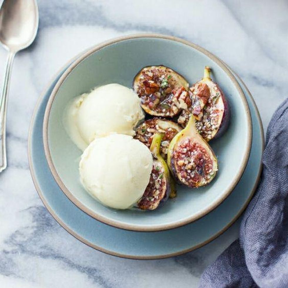 Za\u2019atar Broiled Figs with Pecans + Goat Cheese Honey Ice Cream