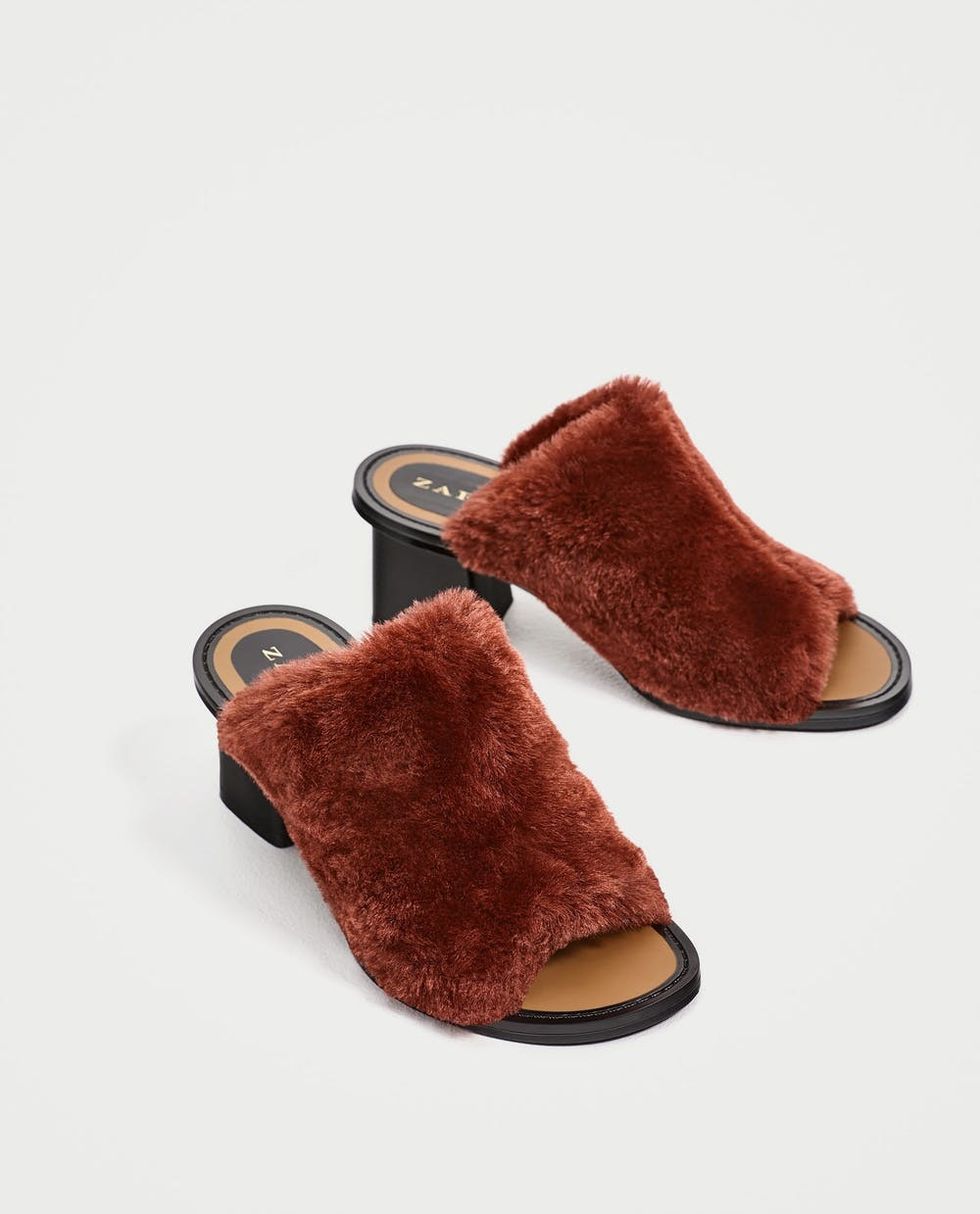 Zara Faux Fur High Heel Mules