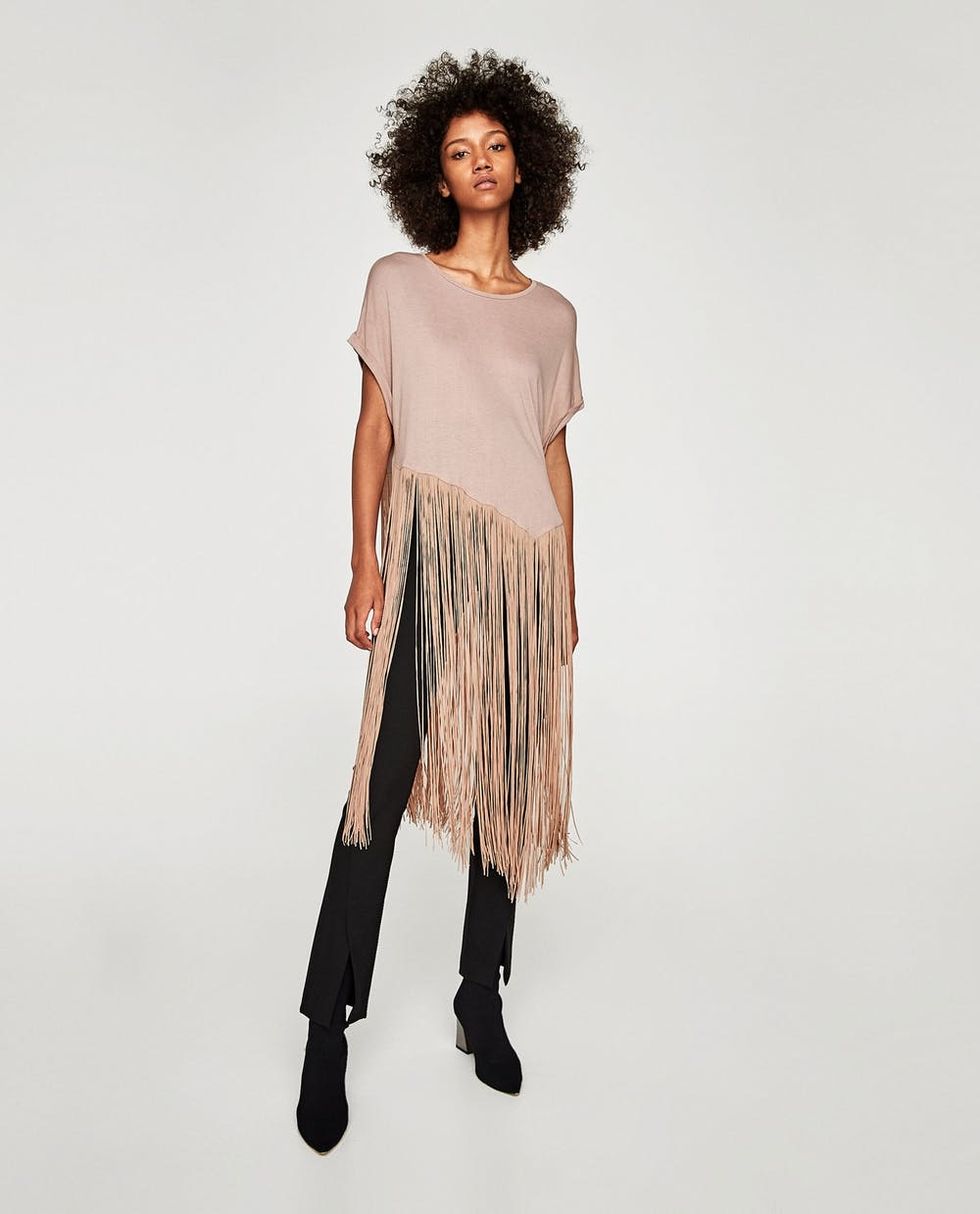 Zara T-Shirt With Long Fringe