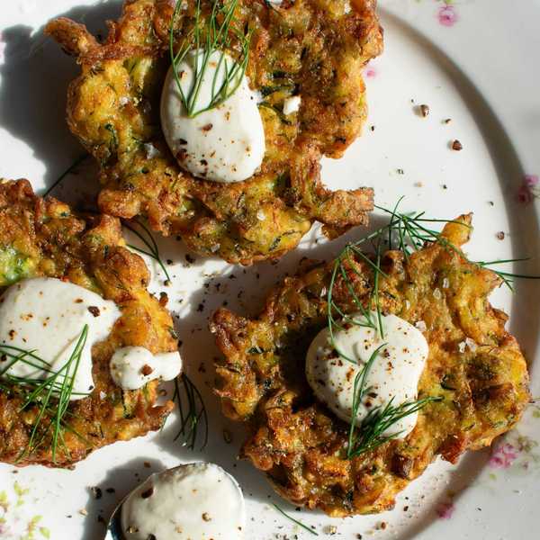 Zucchini Fritters with Lemon Yogurt Sauce