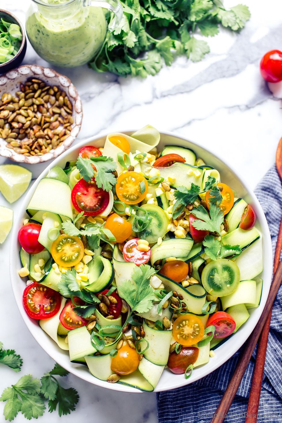 Zucchini Ribbon Salad with Corn + Tomatoes