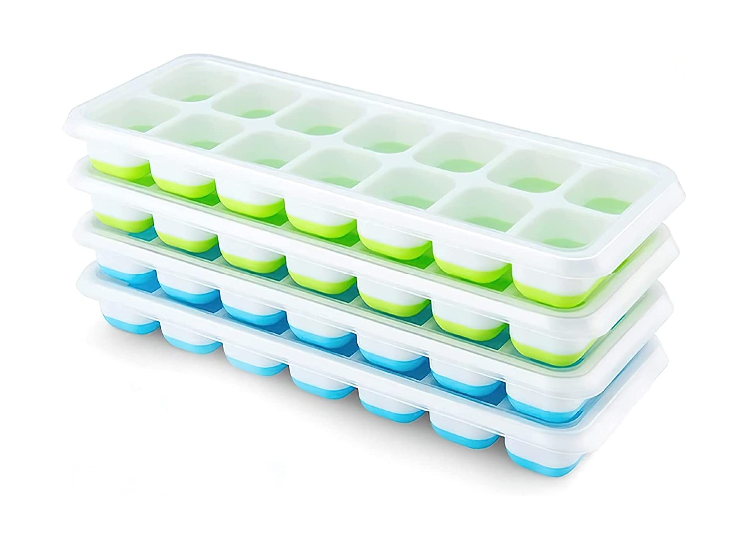 Ice Cube Tray With Lid, Food Grade Silicone Ice Cube Mold, Flexible Base  For Easy Release, Reusable, 64 Stackable Ice Cubes With Ice Cube Tray  (green)