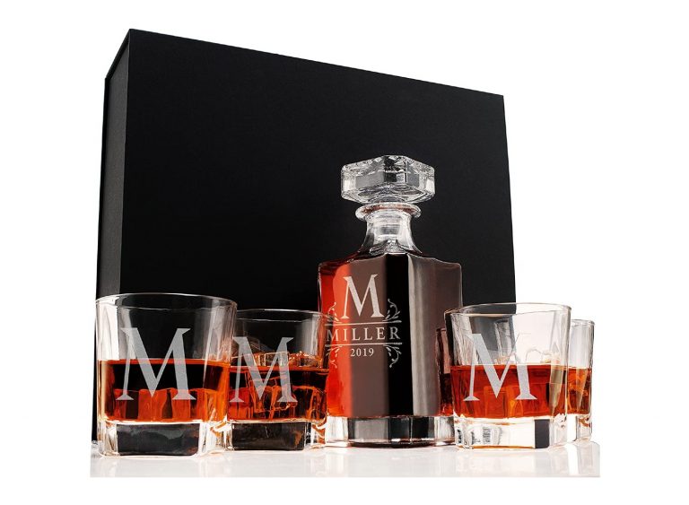 Custom Engraved Chanel - Personalized Whiskey Decanter Set In Wood Gift Box